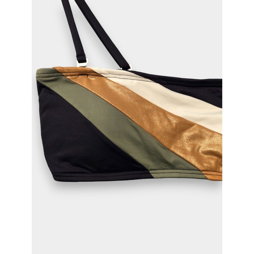 Vince Camuto Bandeau Bikini Top Black Metallic Gold Stripe S Retro Beach NWT - Picture 4 of 7